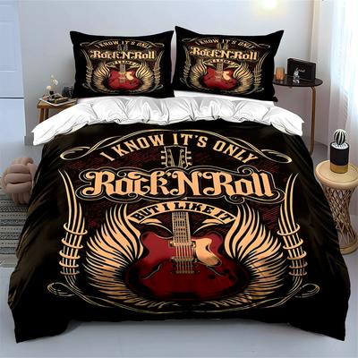 Rock N Roll Guitar Bedding Set Bedding Set (1 Duvet Cover, 2 Pillowcases, Duvet Not Included)