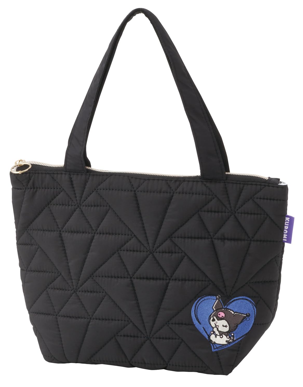 Skater Quilted Fabric Insulated Lunch Tote Bag with Sanrio Kuromi Drawing Pocket, KBCT9-A