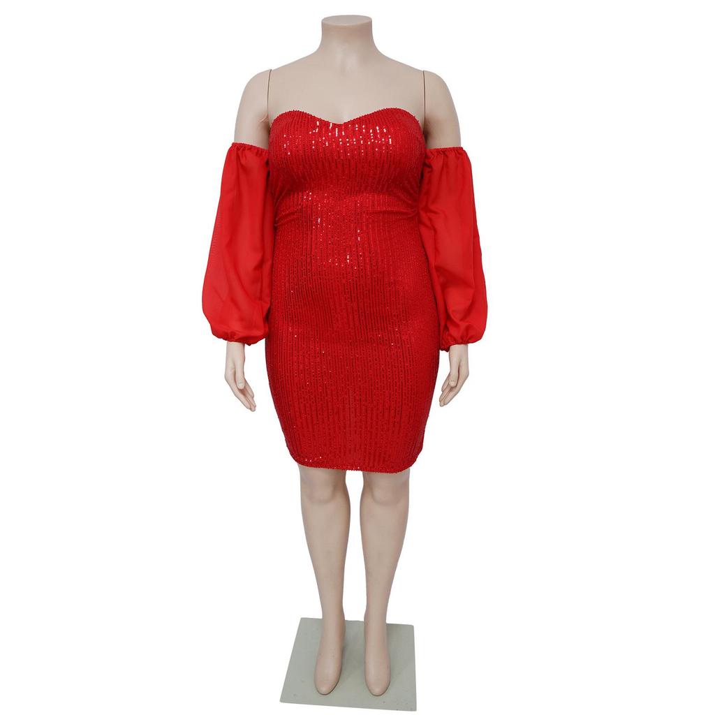 Sexy Sequin Mesh Bandeau Bodycon Evening Dress