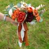 Realistic Caramel Bridal Bouquets Artificial Roses Fall Wedding Decoration Handmade Silk Flower For Home Elegant Party