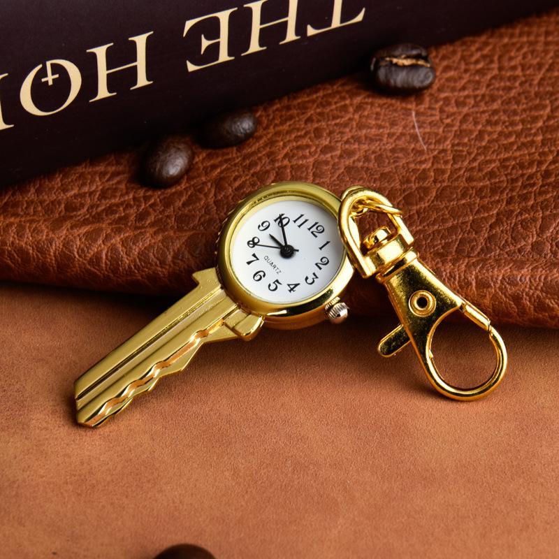 Key Shaped Mini Quartz Watch with Portable Keychain Clear Dial Compact Bag Pendant Great Gift for High School College Students