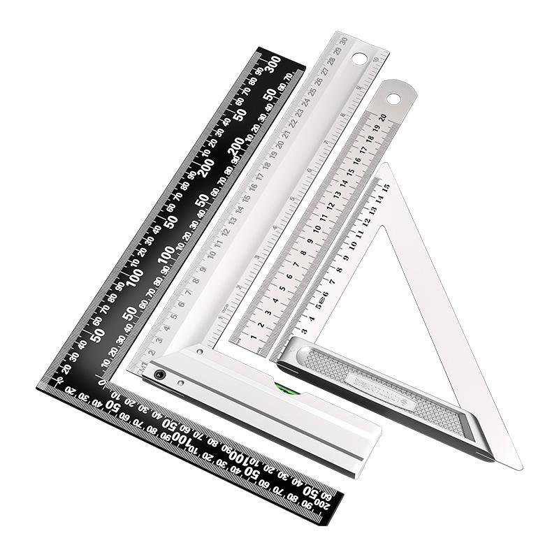 1m Stainless Steel & Aluminum Alloy Ruler, 50cm Measuring Tool, 15/20/30 Thickened Steel Plate, Straight Square Design