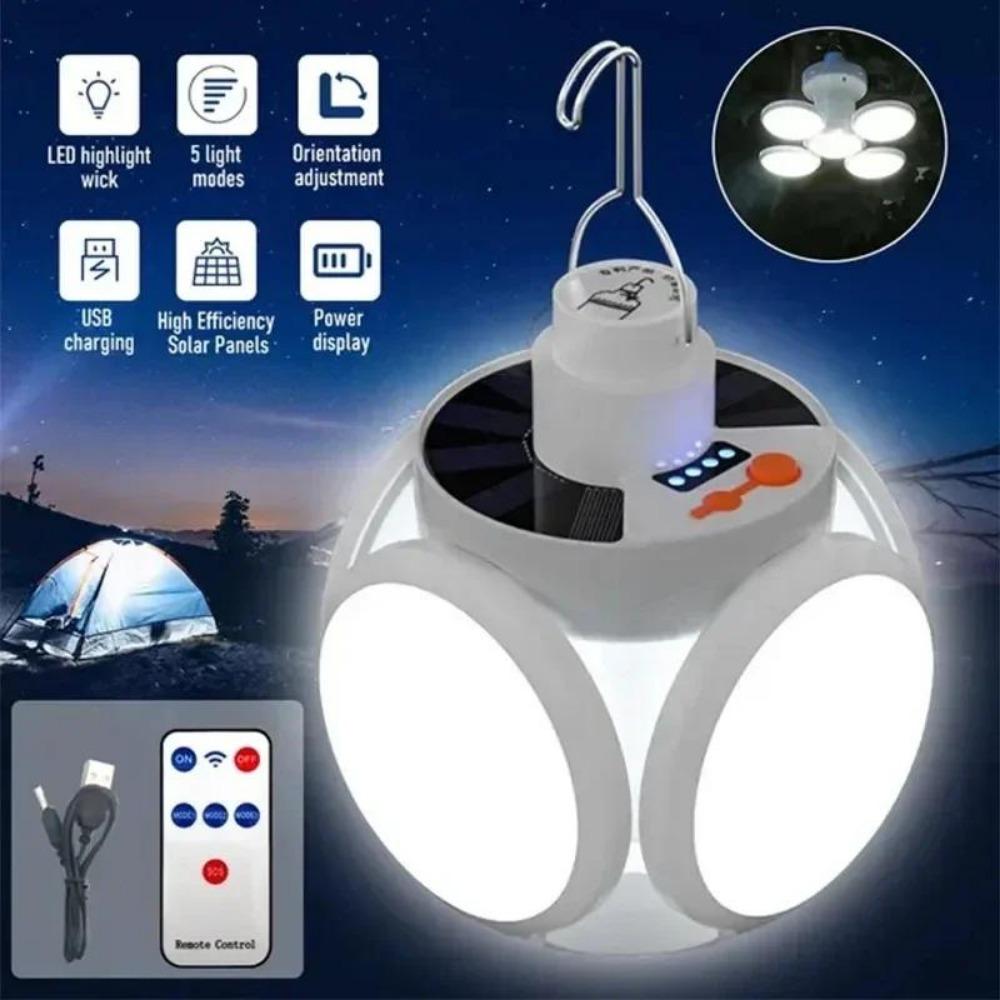 Přenosná solární kempingová lucerna USB dobíjecí venkovní stanová lampa skládací LED žárovky fotbalového míče se závěsným hákem rybářská lucerna