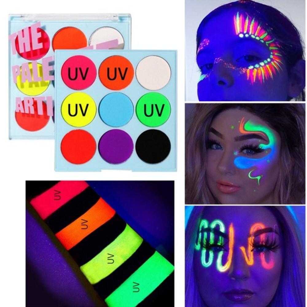 Bright Color Honey Skin Water Activated Liner UV Light Neon Pastel Shadow Palette Festival Makeup Responsive 9 Colors, 1pcs 9 Colors, 1 Piece