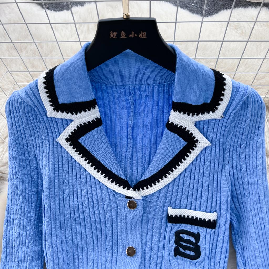 Autumn Winter Wear Embroidery Letter Knitted Sweater Dress Women Polo Single Breasted Designer Temperament Long Dresses