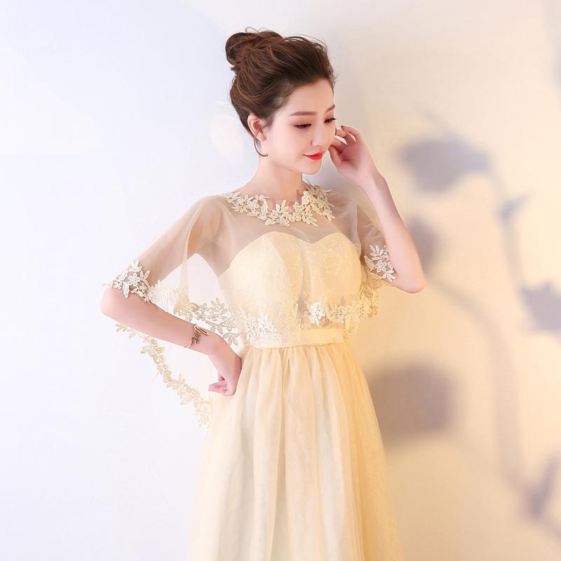 Casual O-Neck Lace Short Sleeve Bridal Wedding Elegant Women Cape Summer Black Applique Tulle Evening Prom Cape Cosplay Shawl