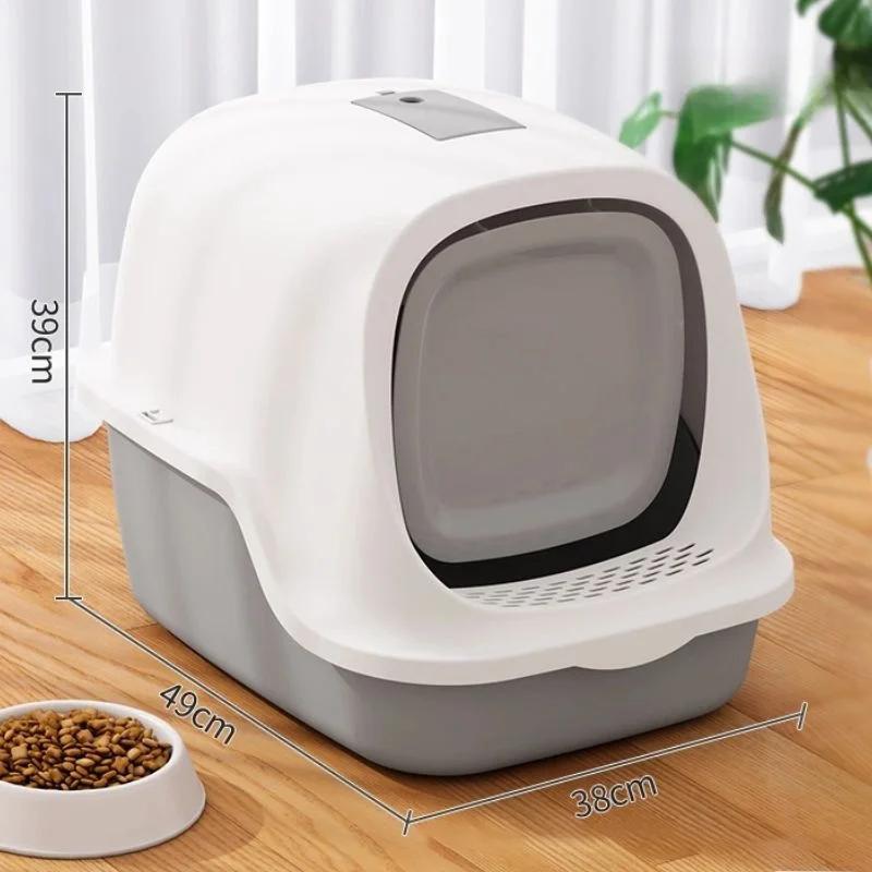 

Полностью закрытый туалет для домашних животных, большой дезодорирующий туалет для кошек с лопаткой для мусора, герметичный туалет для кошек, закрытая песочница для кошек серый