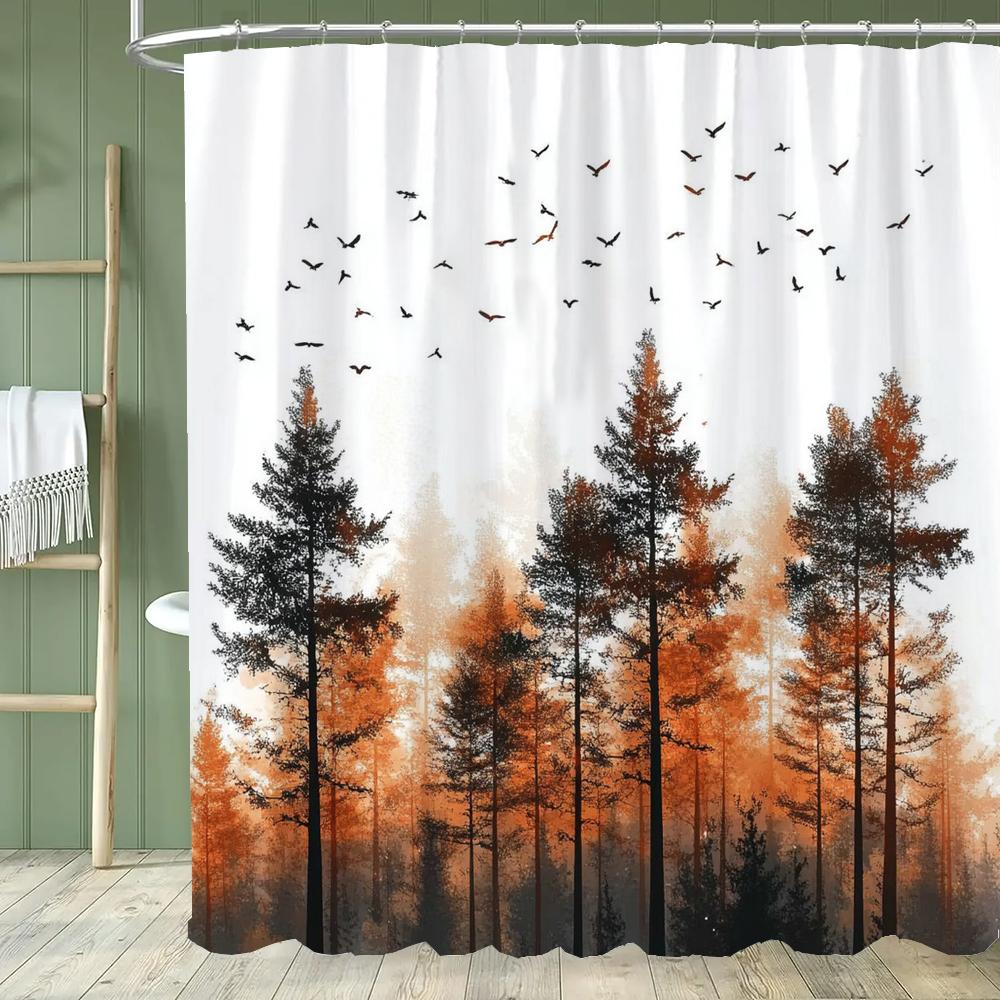 Misty Mountain Shower Curtain: Embrace the Serene Design, Soft Fabric, Natural Landscape Bathroom Decorative Curtain With Hooks