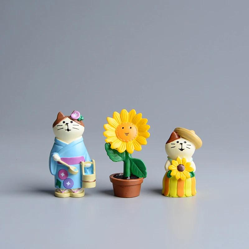 Japanese Cat Groceries Summer Courtyard Morning Glory Tide Play Gifts INS Resin Crafts DIY Small Ornaments Collection Gifts