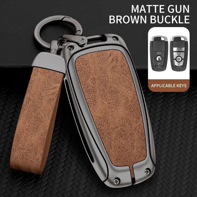 Zinc Alloy Leather Car Key Case Suitable For Ford Ranger Wildtrak Focus C-Max Galaxy Mondeo Mustang Explorer Edge Ecosport