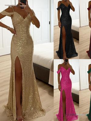 2026 European Spring/Autumn Sequin Slit Camisole Dress - Casual Loose Fit for Parties