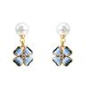 Chinese Enamel Freesia Pearl Tassel Earrings - Four-Leaf Clover Silver Studs for Women