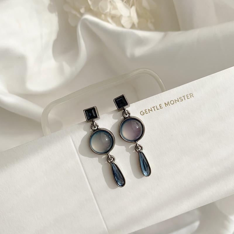 Korean Dongdaemun 925 Sterling Silver Opal Waterdrop Studs with Sparkling Diamonds