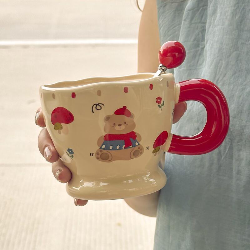 Cute Little Bear Ceramic Mug with Lid and Spoon