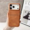 Personalized Vintage Faux Leather Insertable Card Case for iPhone 17 16 15 14 13 Pro Max Air Custom Name Hot Gold Foil Stamping