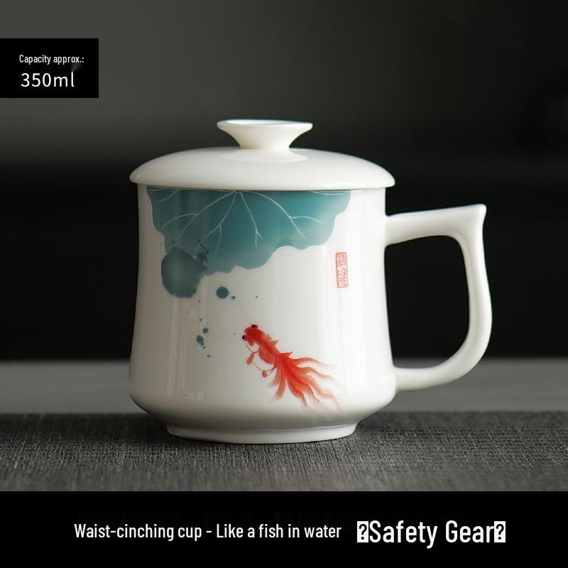 Jade Conference Sheep Fat Porcelain Tea Cup with Lid – White Ceramic Mug for Home and Office, Ideal Gift