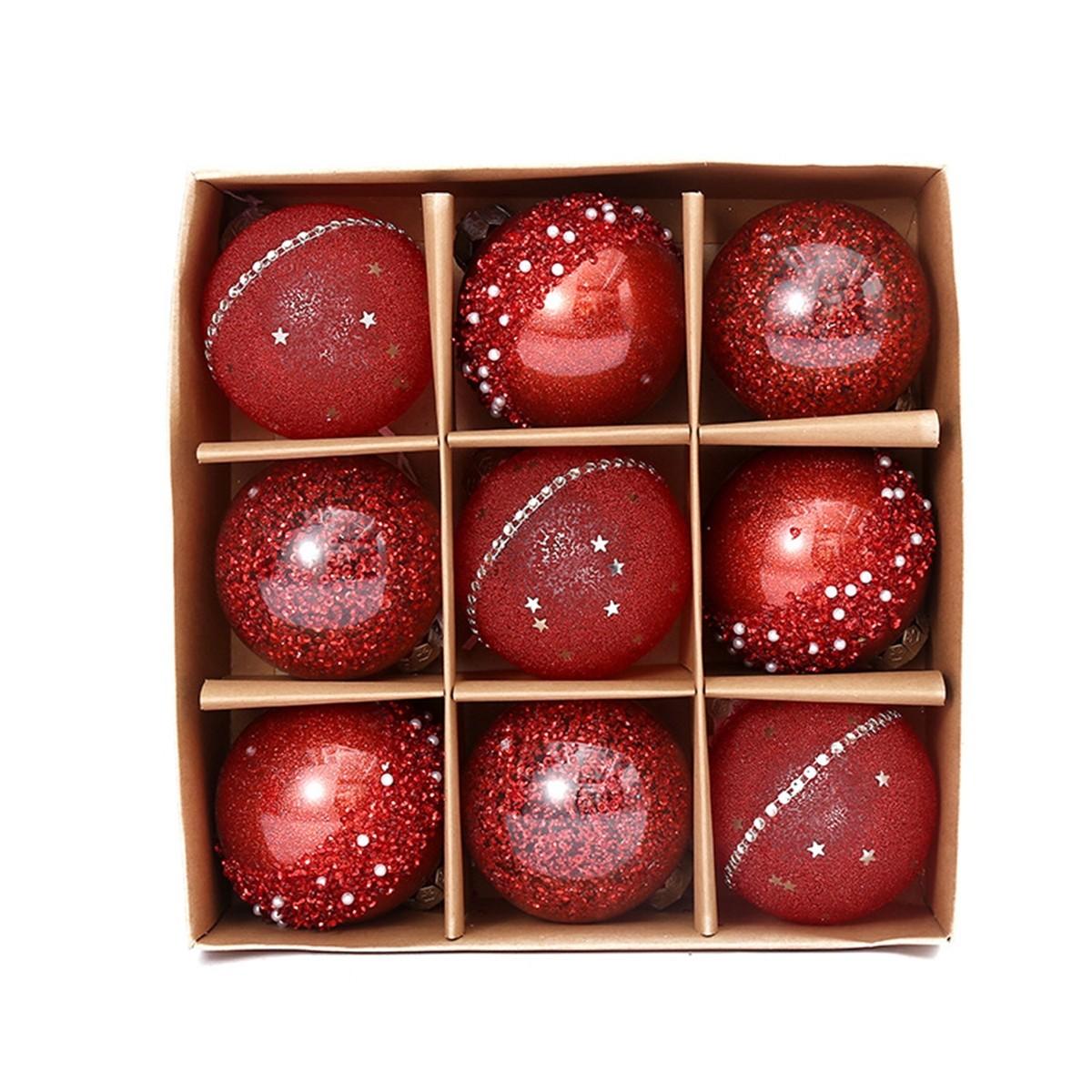 

9 Pcs 8CM Christmas Balls Ornaments for Tree Decorations Holiday Decor Red