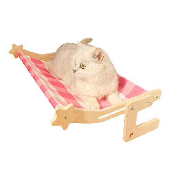 Cat Hammock Window Perch Adjustable Cat Bed with Wood Frame No Drilling Pet Hammock for Bedside Windowsill Indoor Cats