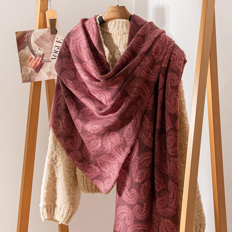 Autumn and Winter Thickened Korean Style Imitation Cashmere High End Mid Length Scarf Printed Scarf for Women