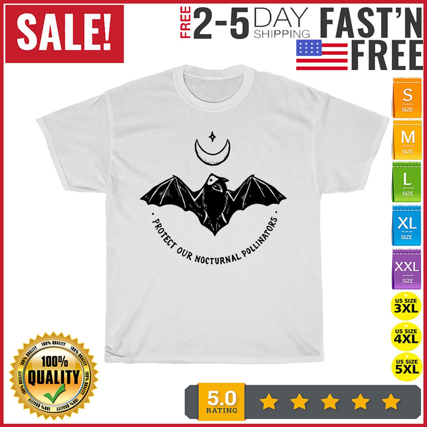 Protect Our Nocturnal Polalinators Bat with Moon Halloween T Shirt Mens Womens Tees Top Men Women NEW 2XL