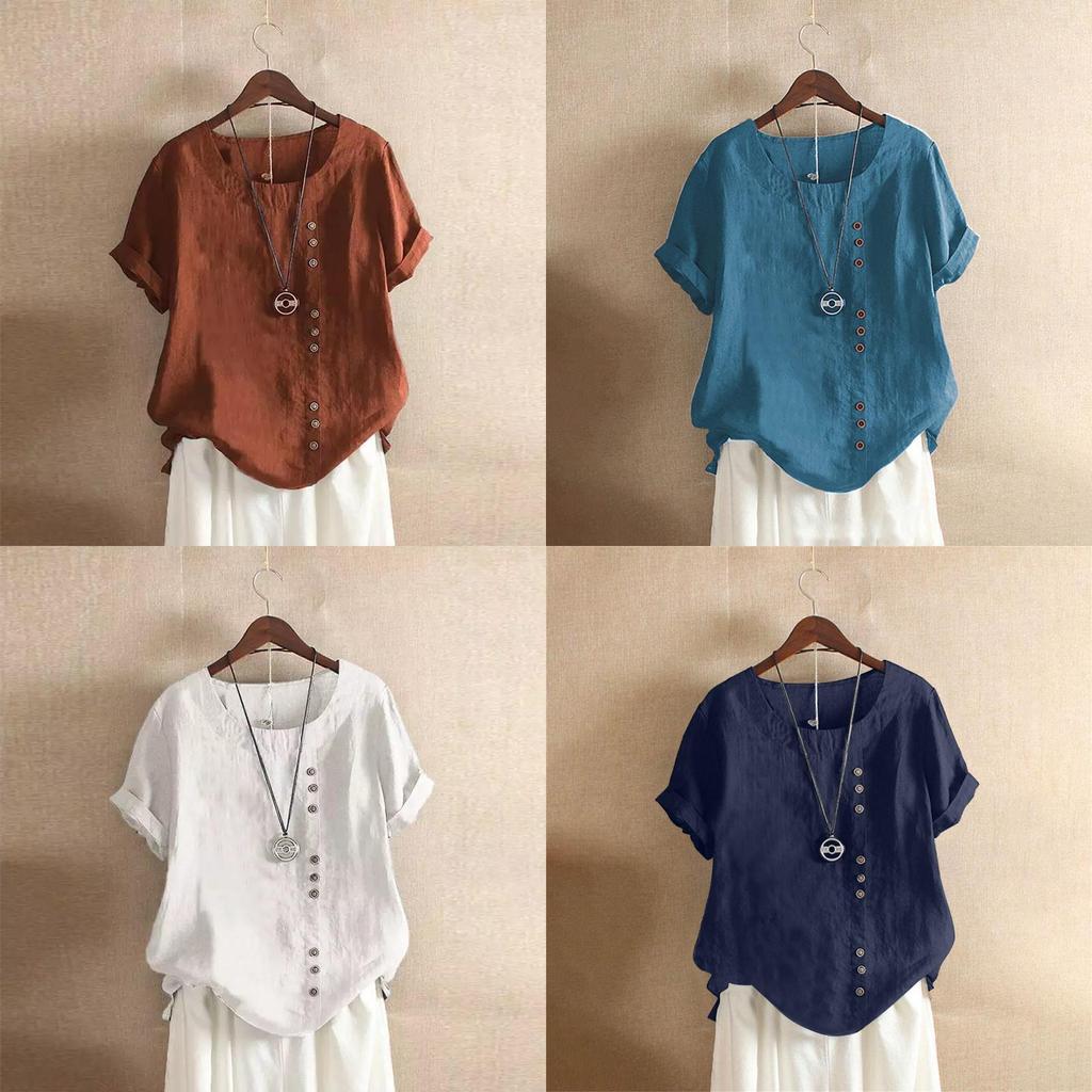 Cotton Linen T Shirt For Women With Loose Fit And Short Sleeves For Casual Wear