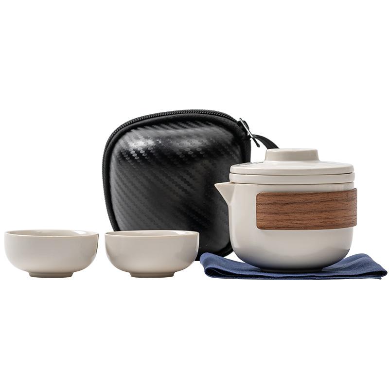 1 set of portable teacup set travel set ceramic kung fu tea set outdoor camping one teapot and two cups of gifts