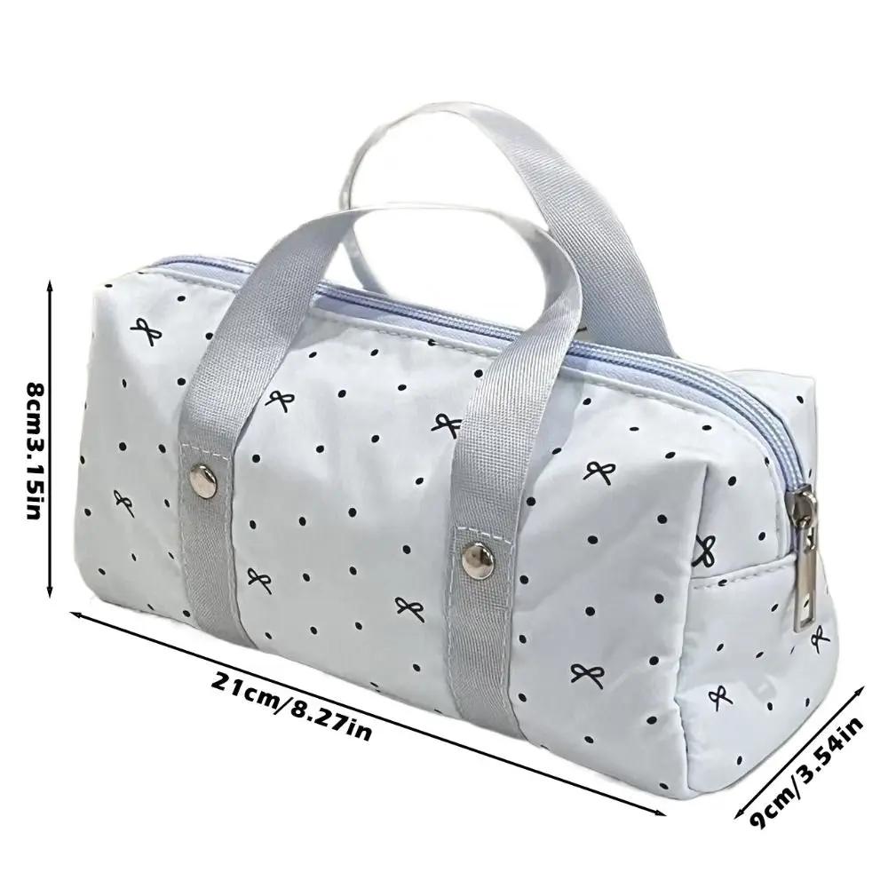 Portable Blue Polka Dot Pencil Case Multi-functional Bow Pattern Stationery Bag Large-capacity Stationery Pouch Students Gift