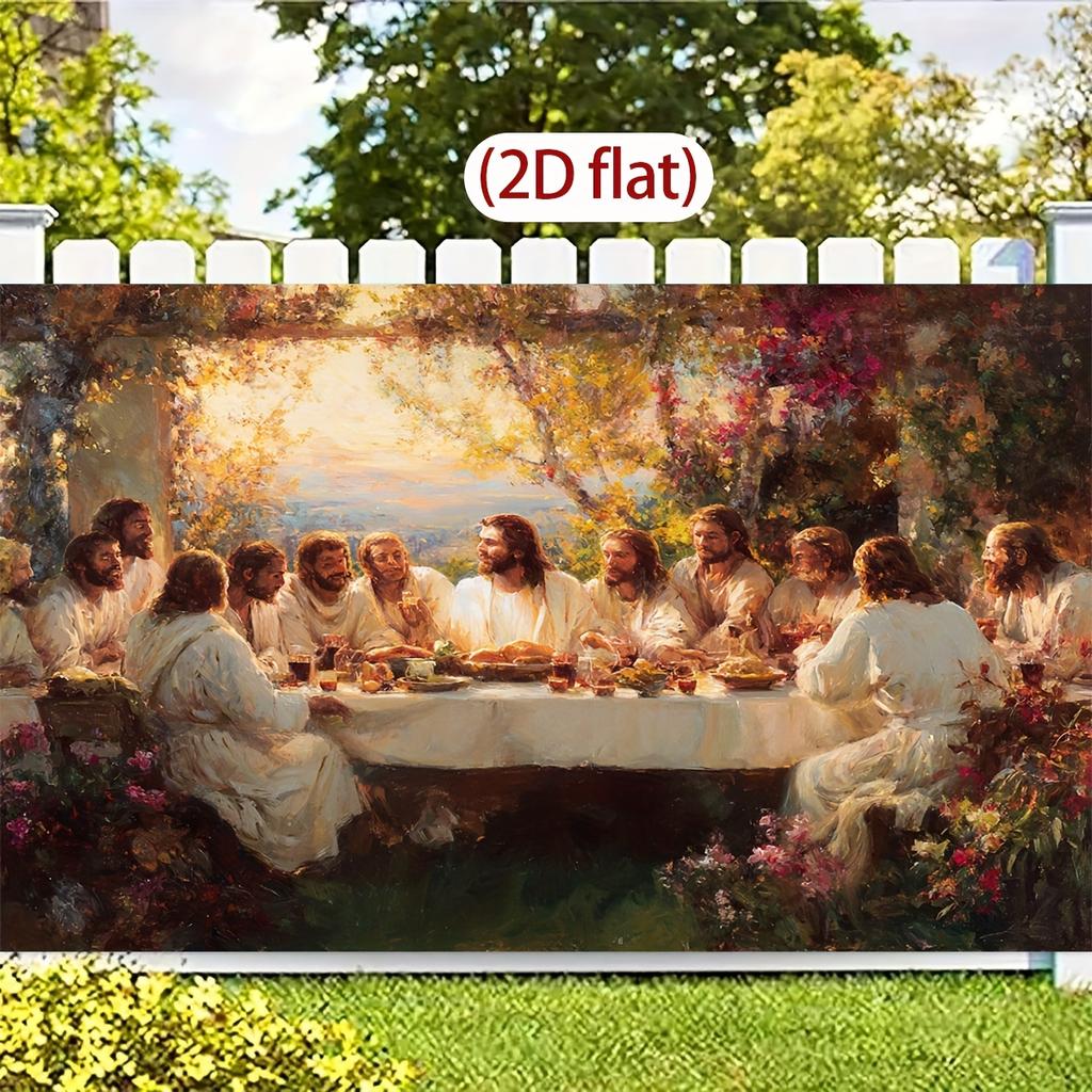 1 Last Supper Religious Tapestry Banner - Rembrandt Inspired Painting Background Durable Polyester Fabric 2D Flat