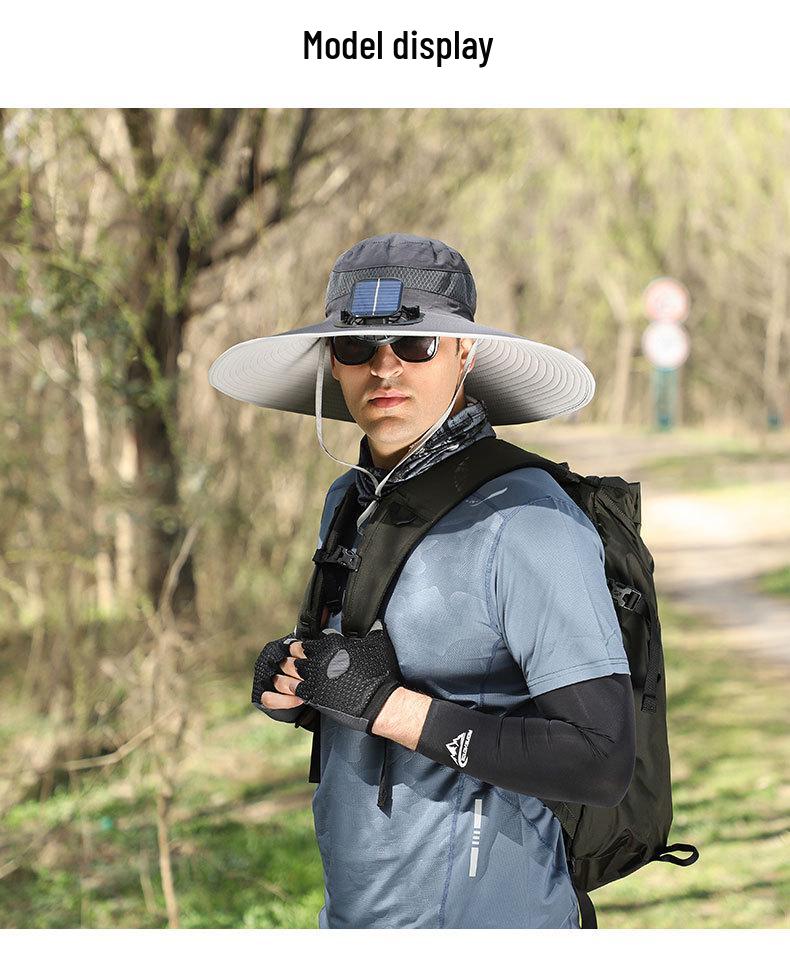 Solar-Powered Wide Brim Sunshade Hat with Lithium Battery Fan for Men