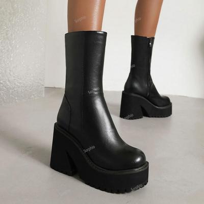 GIGIFOX Punk Goth Platformové Hrubé Vysoké Podpätky Dámske Bojové Členkové Čižmy Okrúhla Špička Bočný Zips Topánky INS Úplne Nové Čižmy Pre Ženy