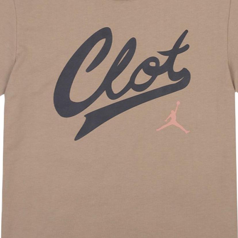 Air Jordan X CLOT Crossover Logo Printed T-Shirt Khaki Men Streetwear AV6260-202