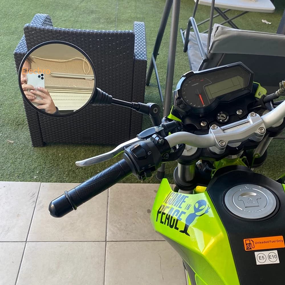 EMLIAUMU Off-Road Mirror, Motorcycle Mirror, Universal Round, Foldable, 0.4 inch (10 mm) Positive Screws,