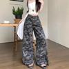 Women's High Rise Camo Print Jeans Wide Leg Loose Fit Streetwear Cargo Denim Trousers