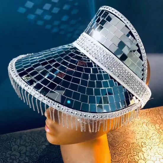 Sun Hat Reflective Mirror Design Summer Anti-UV Hat with Tassels Hiking Traveling Parties Lightweight Breathable