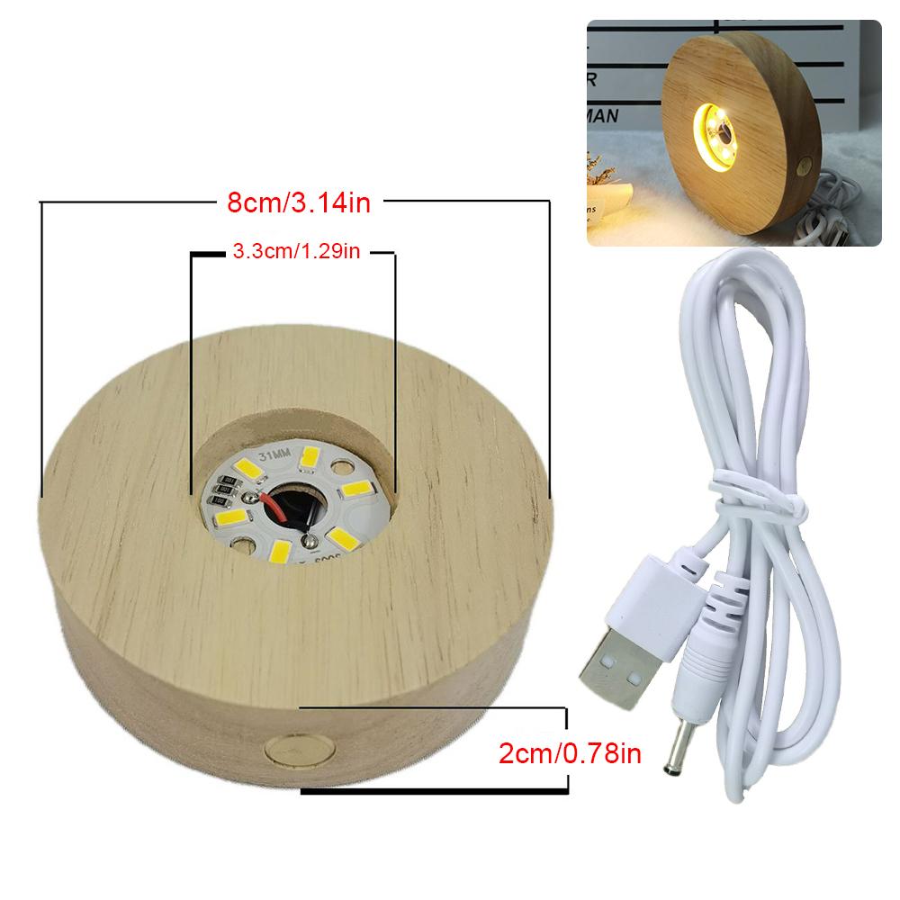 Wooden LED Light Dispaly Base Crystal Glass Resin Art Ornament Wooden Night Lamp Base LED Light Display Base Home Decor