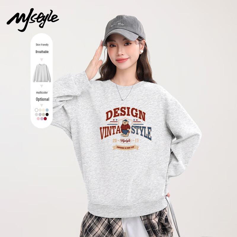Women s MJ STYLE Loose Fit Bear Graphic Pullover Sweatshirt 2XL