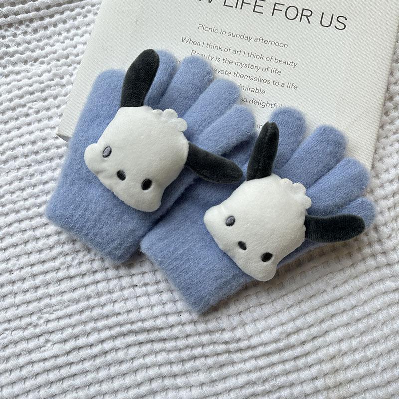 Korean Autumn and Winter Children's Gloves Sanrio Cartoon Warm and Cold Proof Thickened Baby Gloves Knitted Five Finger Gloves