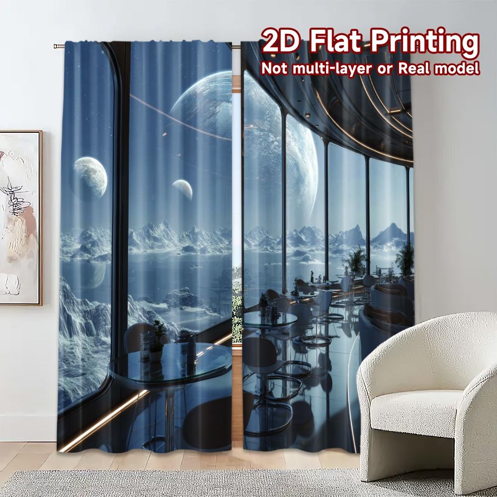 2pcs, 2D FLAT PRINTING Curtains (Without Rod) Cosmic Lounge Chic Chic Curtain Versatile 100% Polyester Curtains Home Decor Ldeal