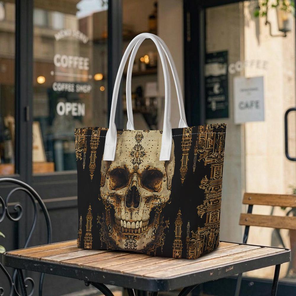 Gothic Skull Print Casual Tote Bag Fashion Daily Carry Shoulder Bag