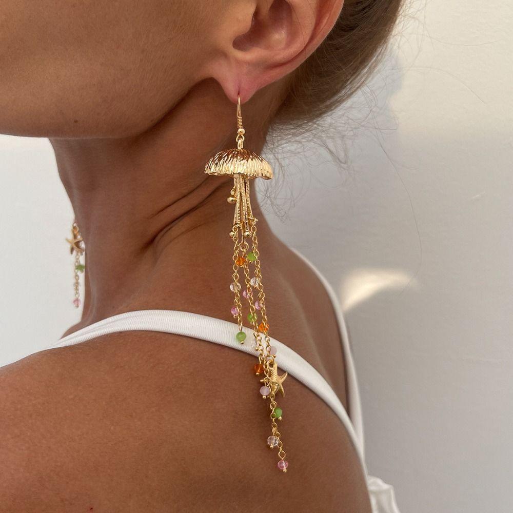 Beads Jellyfish Drop Earrings Tassel Beach Marine Style Earrings Starfish Stud Earrings  Party