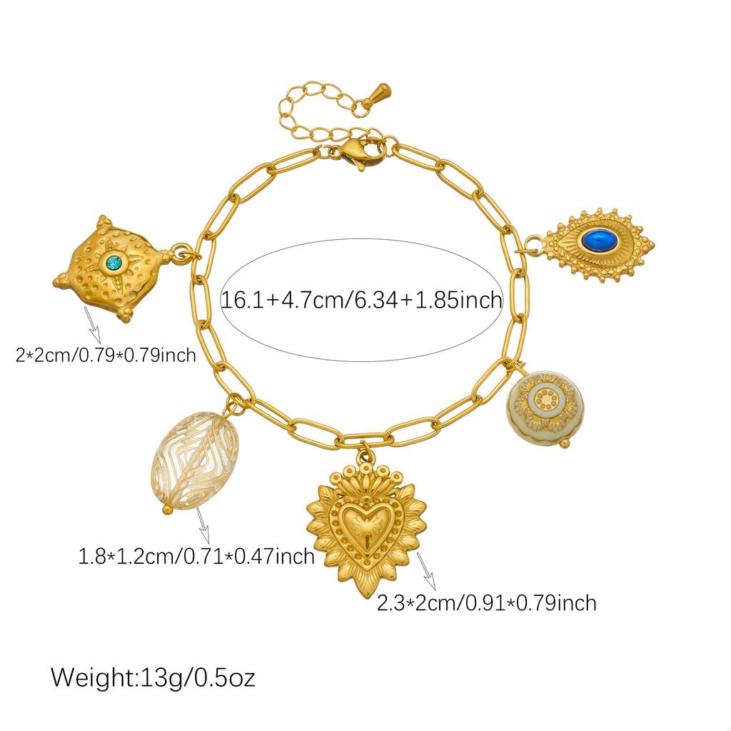 316L Stainless Steel Vintage Palace Enchase Heart Flower Charm Bracelet For Women Lady Fashion New Jewelry Glamorous