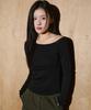 Hellenepaliseu Boat Neck Asymmetrical Studded Long Sleeve [Black]