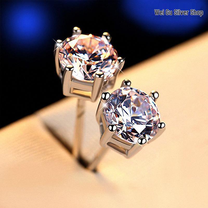 Six-Prong Cubic Zirconia Stud Earrings - Fashionable Crystal Jewelry Gift for Girls Electroplated