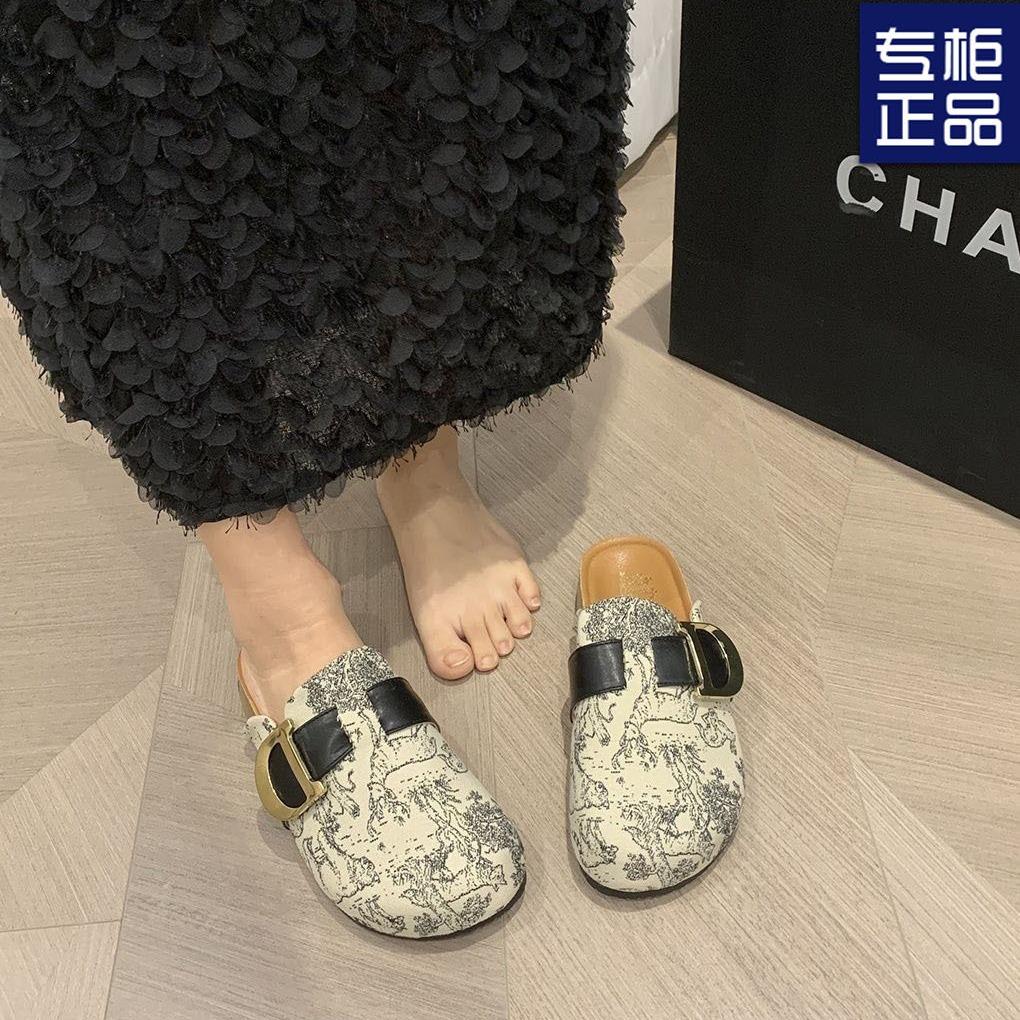 

Fashion versatile bag head half slippers shoes women s outer wear spring and summer new flat-bottomed one-pedal flat-heeled slippers 40