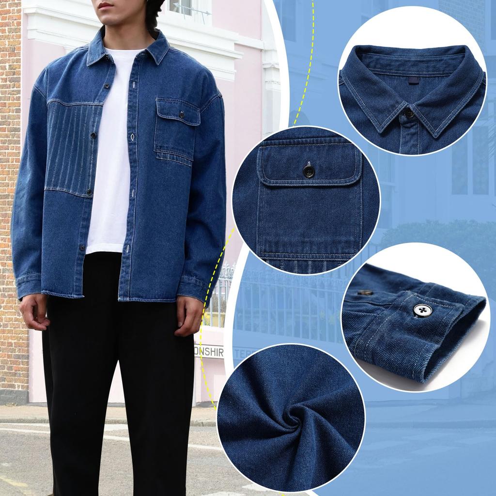 CEEN Long Sleeve Solid Denim Casual Stylish Denim Plus Sizes Men's Shirt, Coat, Jacket, Spring/Autumn Outerwear,