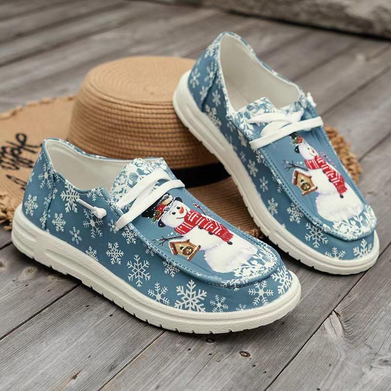 New Christmas snowman elf casual single shoes lightweight shallow mouth women's shoes