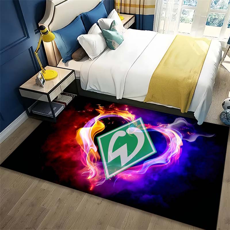 Werder Bremen Flammenrauch Vereinslogo Teppich, Rutschfeste Schwarze Fußmatte für Wohnzimmer Schlafzimmer Fußballfan Deko