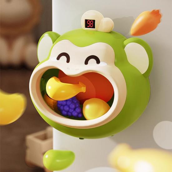 Kids Money Ball Shoot Toy with Scoreboard Fruit Vegetable Accessories Hand-eye Coordination Toddlers Indoor Wall Mount Cartoon Monkey Feeding