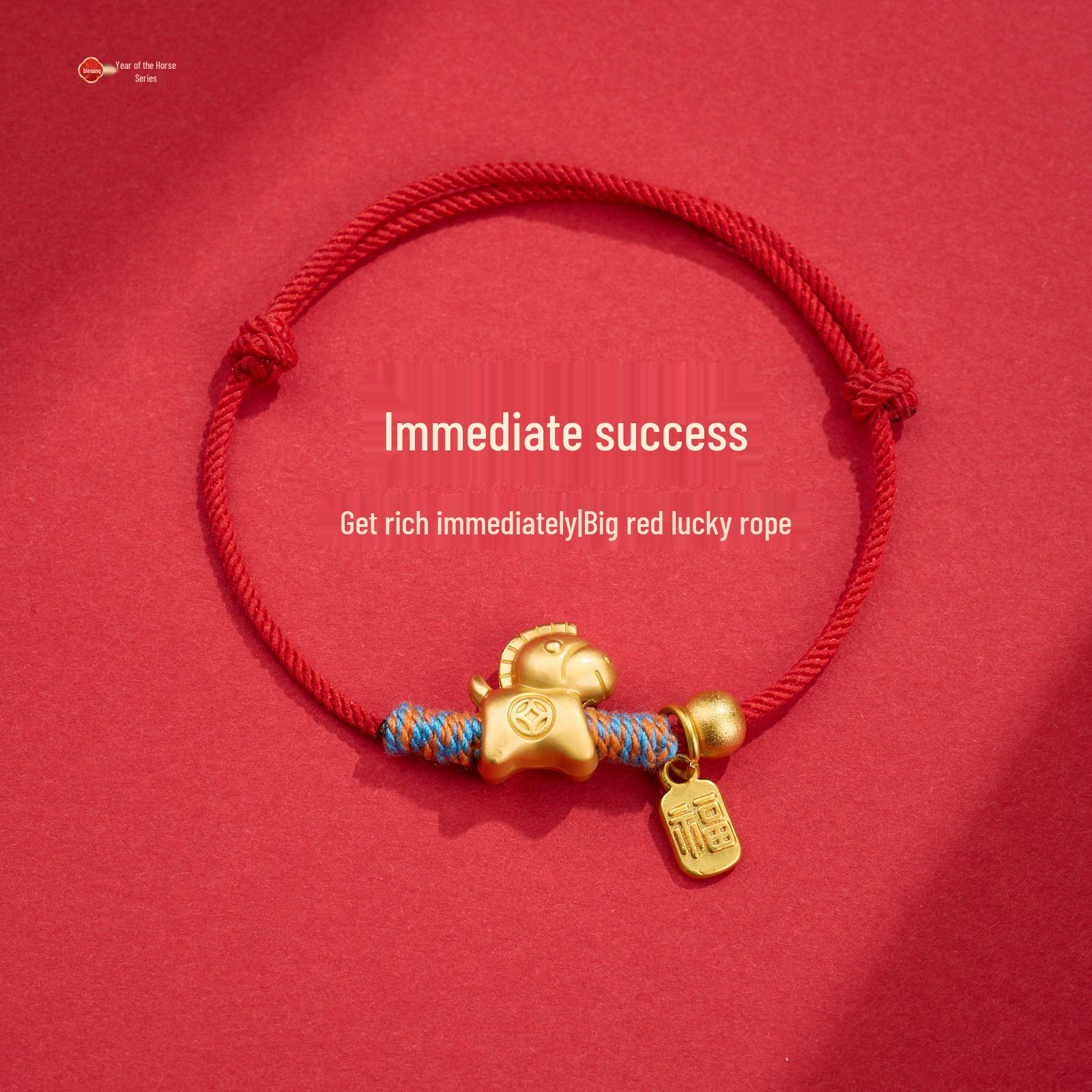 Chinese Zodiac Year of the Horse Handmade Red Rope Bracelet for Good Luck - Unisex Gift