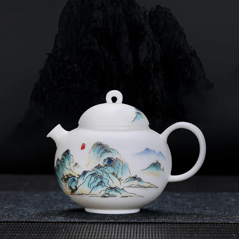 Chaxun High-End Ceramic Xishi Teapot Set with Blue Landscape Painting
